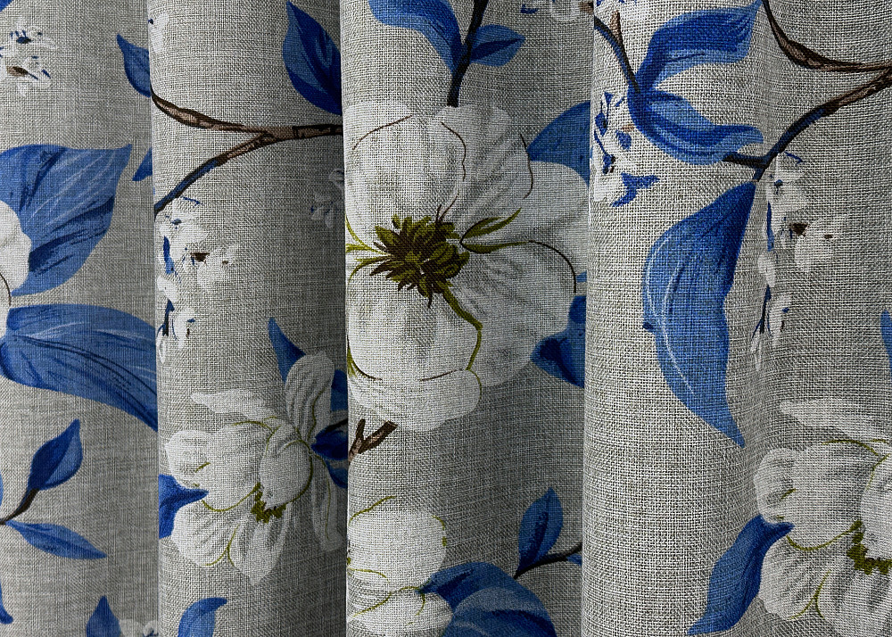 Шторна тканина льон з квітковим принтом, колекція "Прованс" колір світло-сірий з синім 1725ш Київ - фото 2