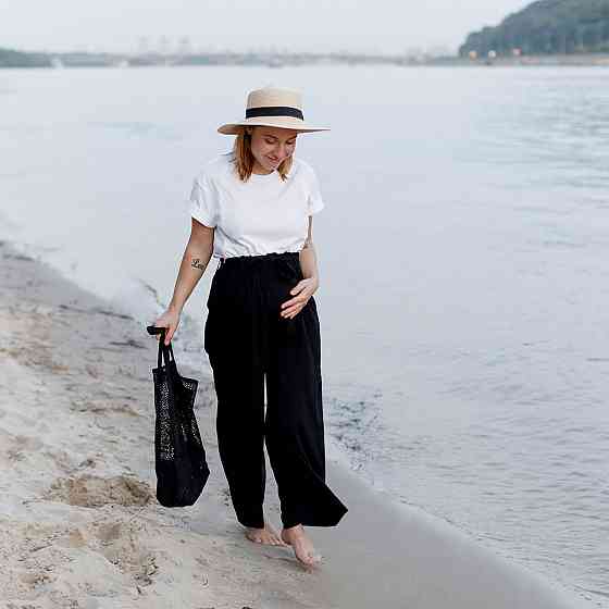 Широкі штани для вагітних з легкої тканини Чорні Київ