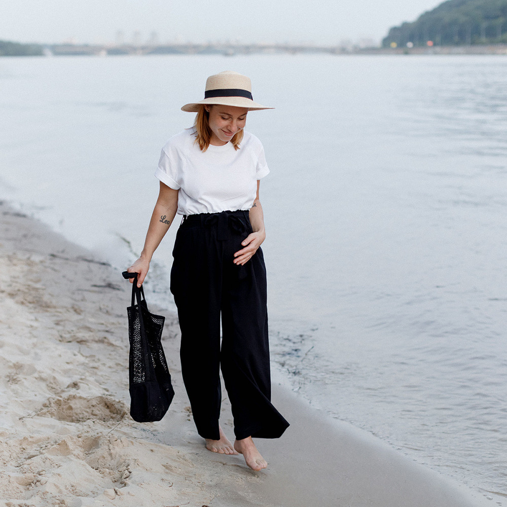 Широкі штани для вагітних з легкої тканини Чорні Київ - фото 2