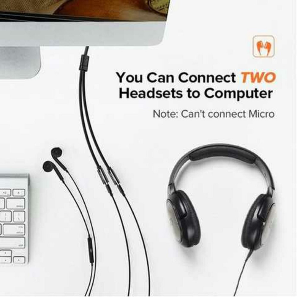 Аудіо кабель UGREEN AV134 3.5mm Male to 2 Female Audio Cable 20cm (Black) (UGR-20816) Киев - изображение 2