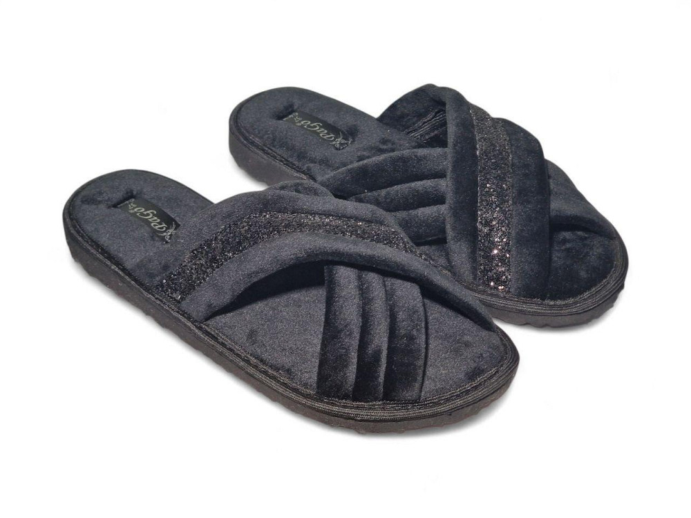 Хатні капці жіночі відкриті навхрест велюр чорний 37 Одеса - фото 1