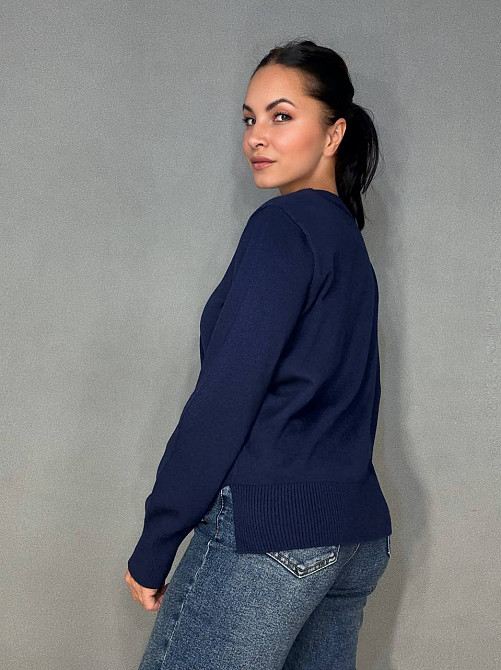 Светр жіночий A-N 2609 з нашивкою ведмедика оверсайз базовий one size, темно-синій, one size Київ - фото 17