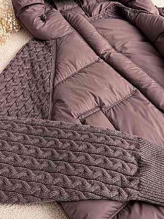 Куртка жіноча YZY 30799 демісезонний пуховик з в'язаними рукавами та капюшоном one size, коричневий, one size Київ