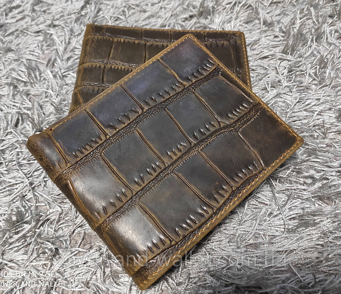 Горизонтальный мужской кожаный кошелек под крокодила беж застежки Vintage Киев - изображение 3