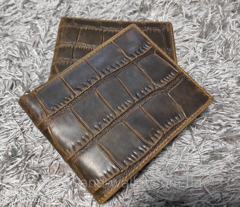Горизонтальний чоловічий гаманець під шкіру крокодила беж застібки Vintage Київ - фото 3