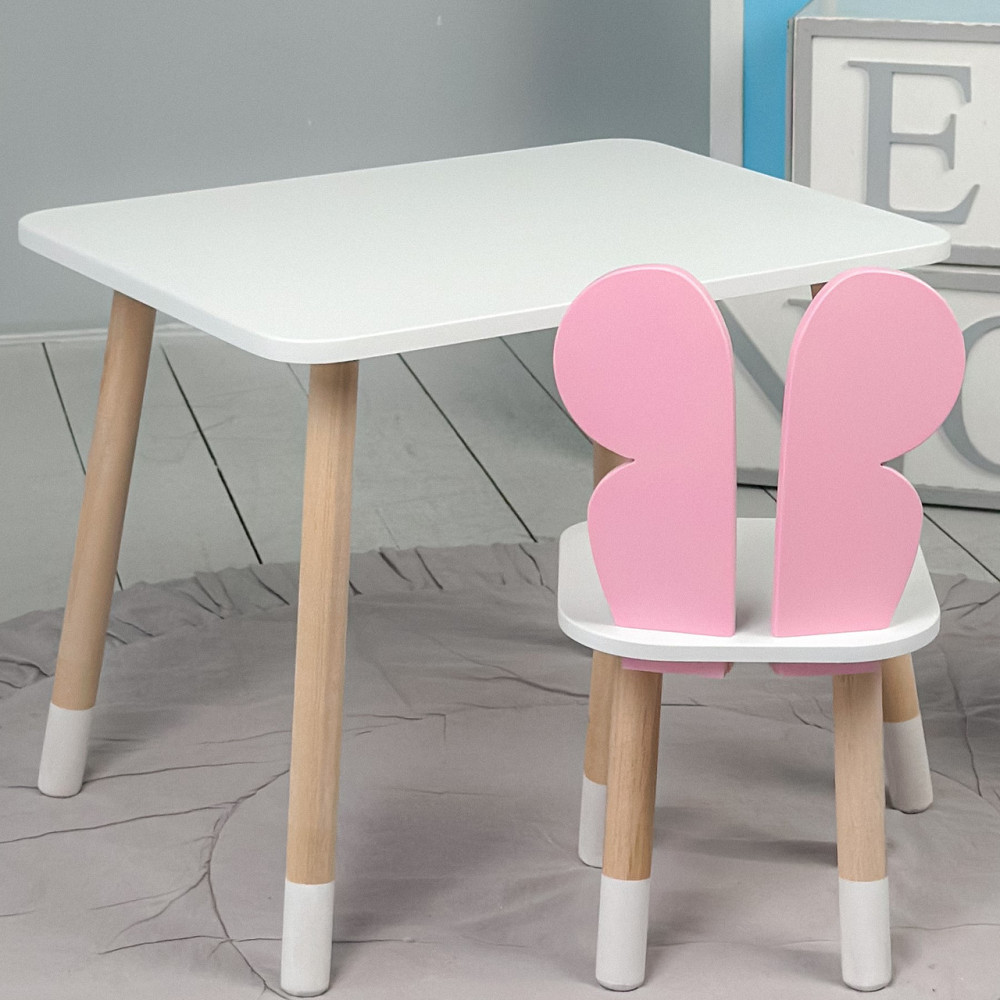 Столик прямокутний 46х60х45 і стільчик метелик 26х26х24, стіл та стілець в дитячу, білий з рожевим Київ - фото 10