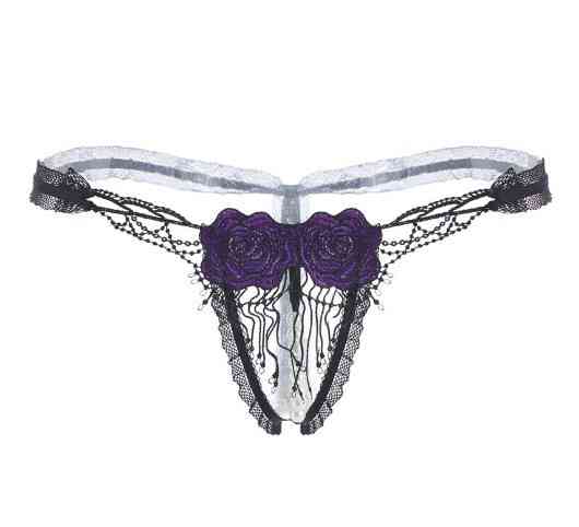 Трусики з розрізом бусинками квітками з тканини універсальний чорно-фіолетовий Київ