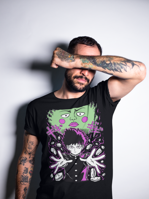 Футболка з аніме принтом Моб Псйкхо Каст Аніме оверсайз (S/M/L) Чорний AnimeJ0606 Дніпро - фото 4