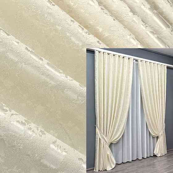 Комплект готових штор VR-Textil Льон мармур Pavliani ХО № 1908ш Молочний 100х280 см 2 шт (31-970) Київ