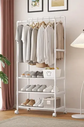 Стойка-вешалка на колесах для вещей и обуви 3 яруса (YH9918-3) белая Коломыя