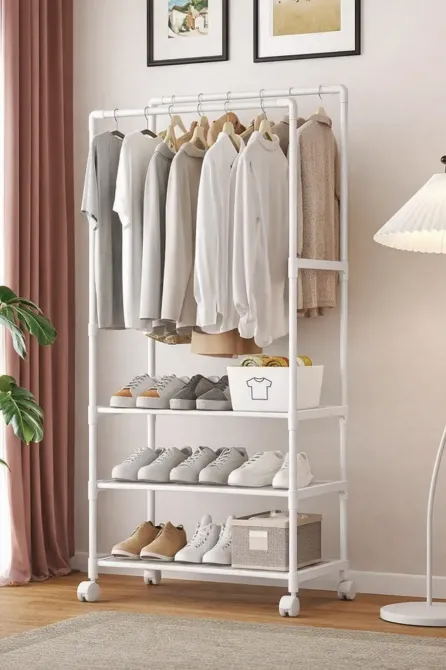 Стойка-вешалка на колесах для вещей и обуви 3 яруса (YH9918-3) белая Коломия - фото 1