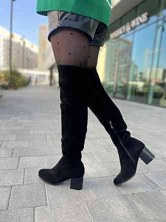 Nivelle Ботфорти зимові жіночі з натуральної замші чорні на підборах, наповнювач євро-вовна 536 Коломыя