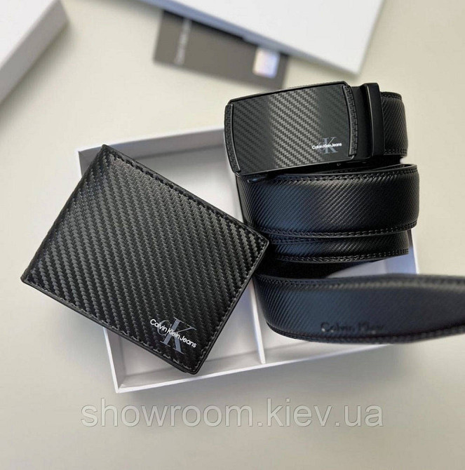 Чоловічий подарунковий набір портмоне та ремінь (489-1) Carbon Київ - фото 1
