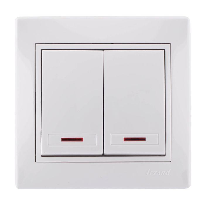 MIRA Вимикач подвійний з підсвіткою білий з білою вставкою Lezard Харків - фото 2