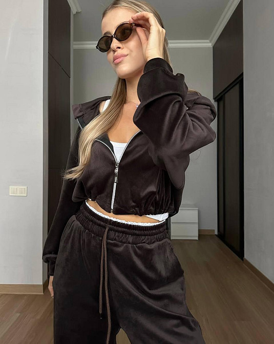 Женский прогулочный костюм двойка: кофта и штаны велюр спорт Шоколад, 42/44 Одесса - изображение 1