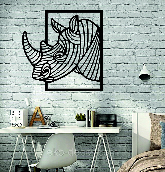 Декоративное настенное Панно «Носорог» Декор на стену 70*69 см, Черный Киев - изображение 2