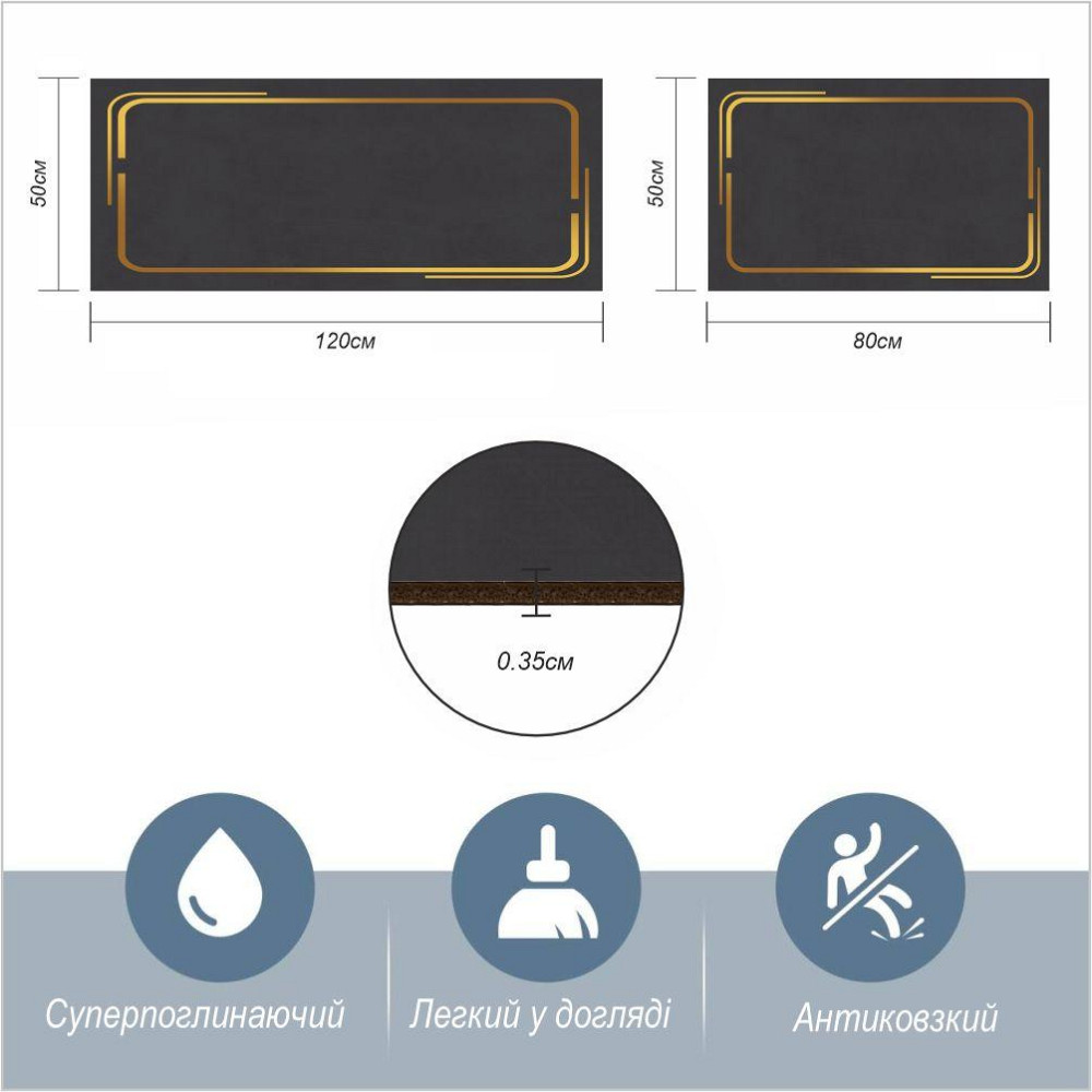 Набор диатомитовых ковриков для ванной и кухни Aquarius 50х80 см/50х120 см Графитовый Мрамор Буча - изображение 2
