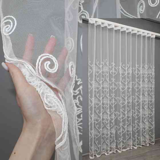 Тюль фатин с вышивкой, цвет белый 1419т Киев