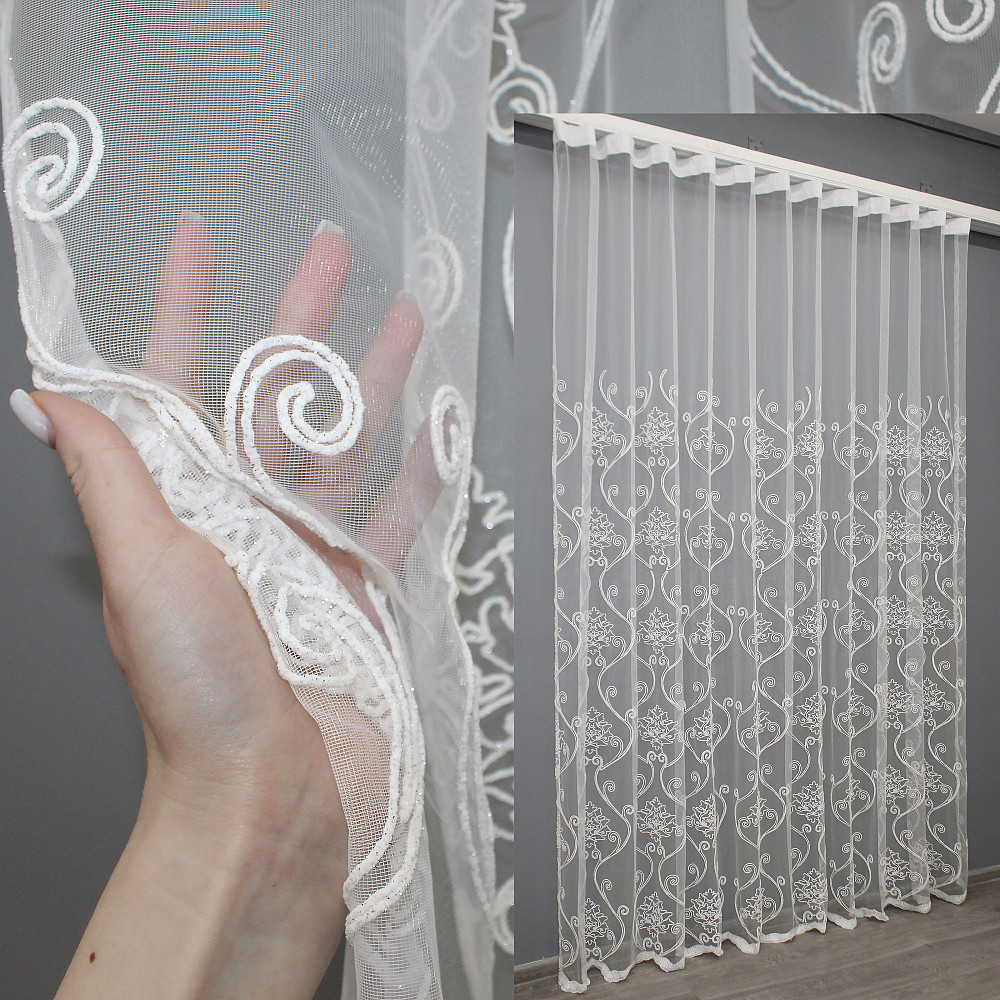 Тюль фатин з вишивкою, колір білий 1419т Київ - фото 1