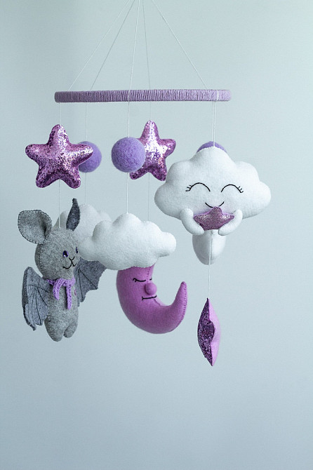 Дитячий мобіль на ліжечко для немовлят ручної роботи WooolyWool «Лавандовий» Київ - фото 2