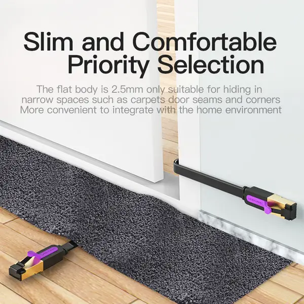 Плоский мережевий кабель Vention Cat.7, 1.5 м, чорний Київ - фото 2