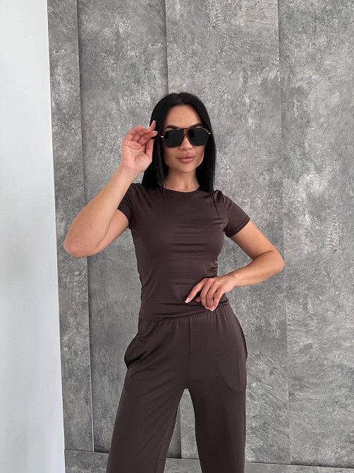 Женский базовый костюм тройка: лонгслив, футболка и штаны микродайвинг Одесса - изображение 10