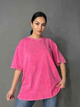Футболка жіноча A-N 48020 базова оверсайз подовжена вільний крій варена тай дай one size, рожевий, one size Київ