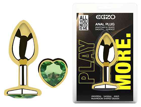 Анальна пробка з кристалом EGZO - Gold Heart Plug Green size M Sex Aura Київ