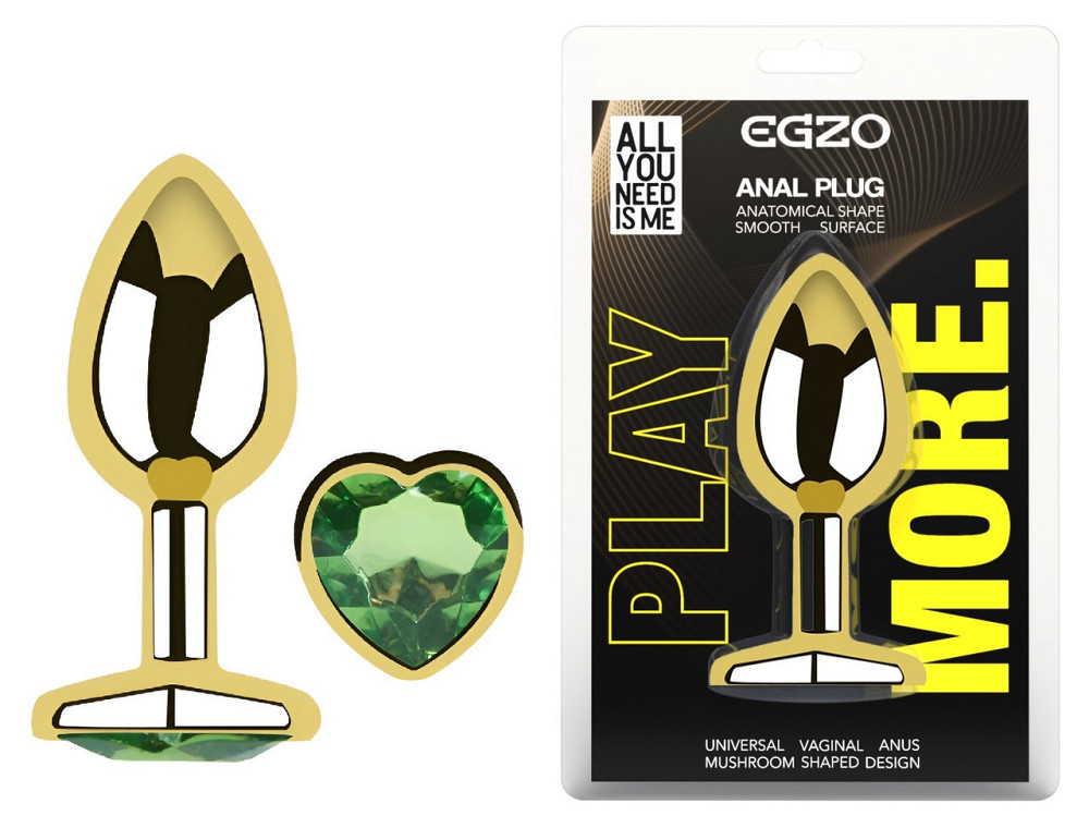 Анальная пробка с кристаллом EGZO - Gold Heart Plug Green size M Sex Aura Киев - изображение 1