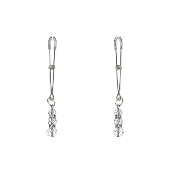 Тонкі затискачі для сосків з підвіскою Feral Feelings - Thin nipple clamps, серебро/прозорий Львів