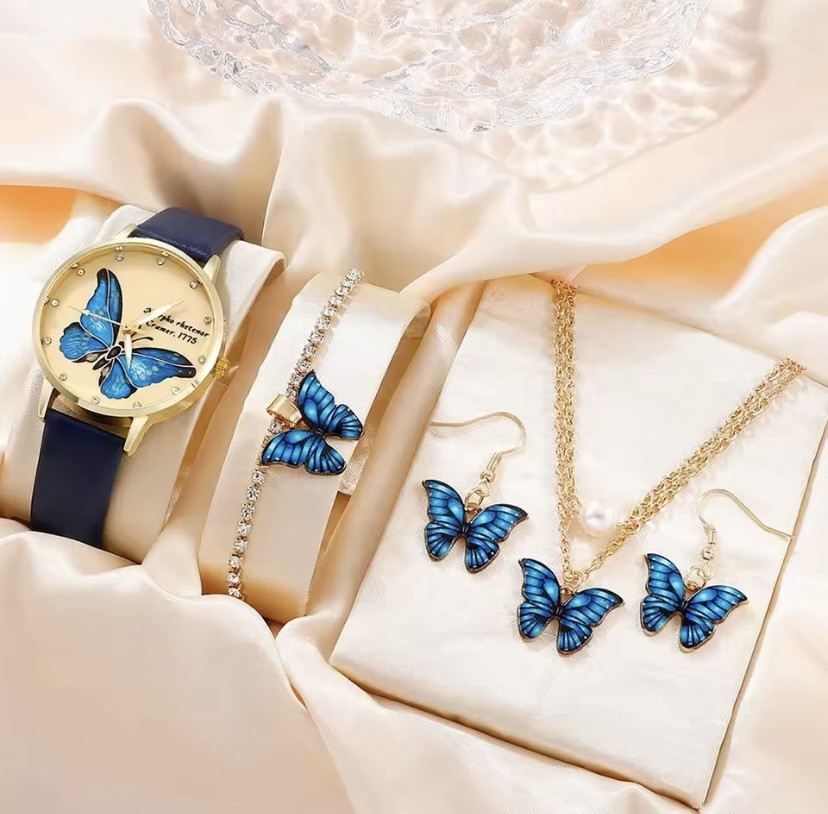 Подарунковий набір для жінок Метелик наручний годинник браслет намисто і сережки блакитний Київ - фото 1