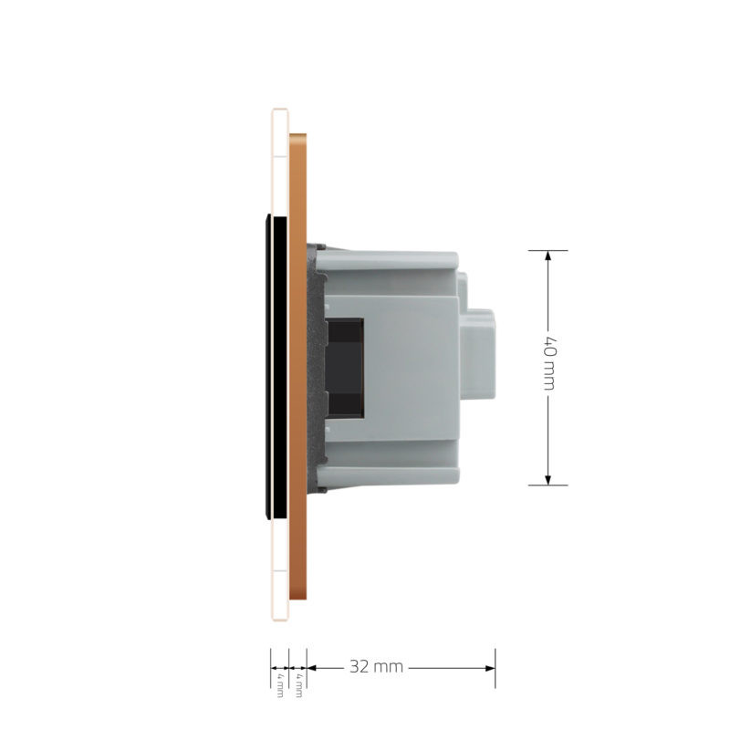 LIVOLO Електрична розетка з заземленням LIVOLO, чорна з золотою рамкою, шторки, скло, 250В 16А Коломия - фото 6