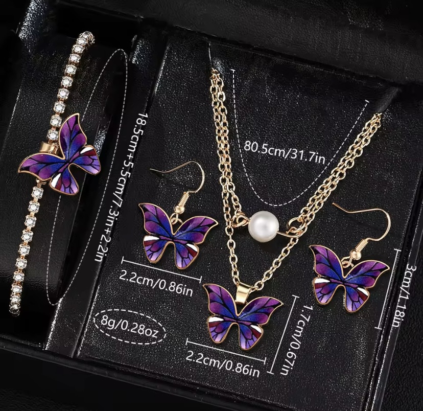 Подарочный набор для женщин Бабочка наручные часы браслет ожерелье и серьги фиолетовый Киев - изображение 4