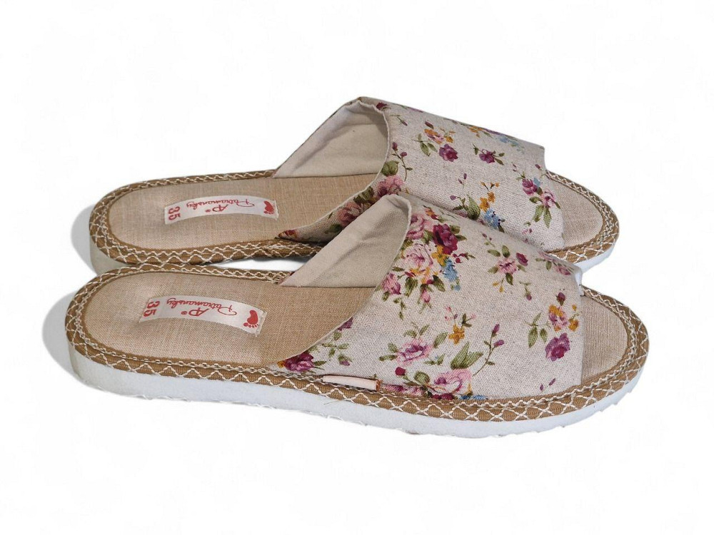 Тапочки женские открытые домашние натуральный лен 37 Одесса - изображение 2