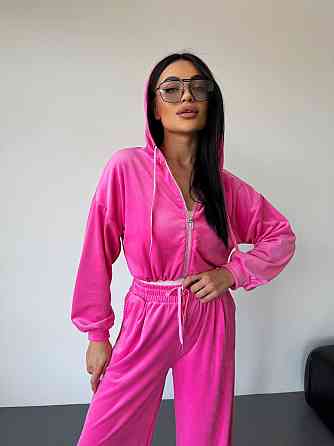 Женский стильный повседневный велюровый костюм двойка Барби Одесса