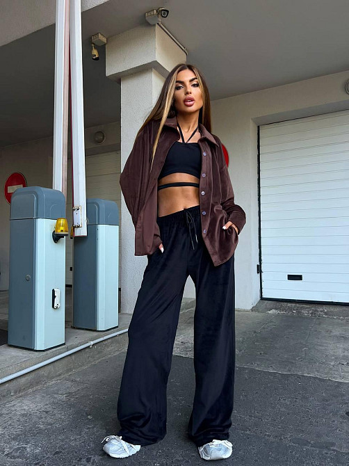 Женский прогулочный костюм двойка: рубашка + штаны палаццо турецкий велюр спорт Шоколад, 42/44 Одесса - изображение 2