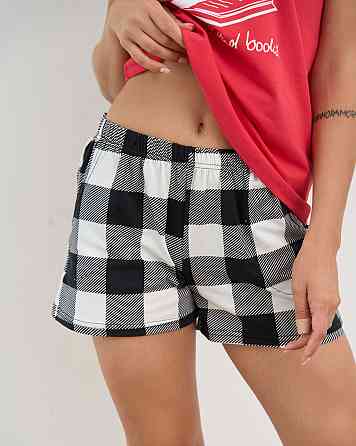 Женская пижама комплект с шортиками в клетку - Кофе, котики и книги Nicoletta 60244 XL, Красный Киев