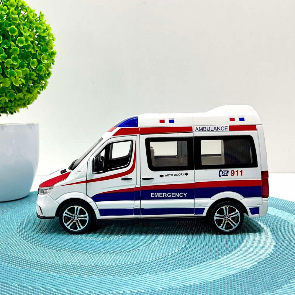 Машинка Mercedes Sprinter Швидка допомога металопластик звук підсвічування інерція відчиняються двері ігрові фігурки Біла (2408 C) Чернігів - фото 6