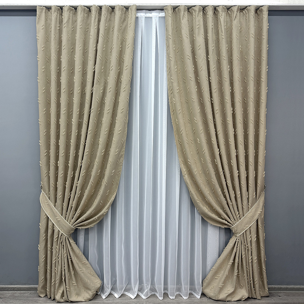 Комплект штор VR-Textil Льон Букле № 1883ш Бежевий 200х270 см 2 шт (32-237) Київ - фото 2