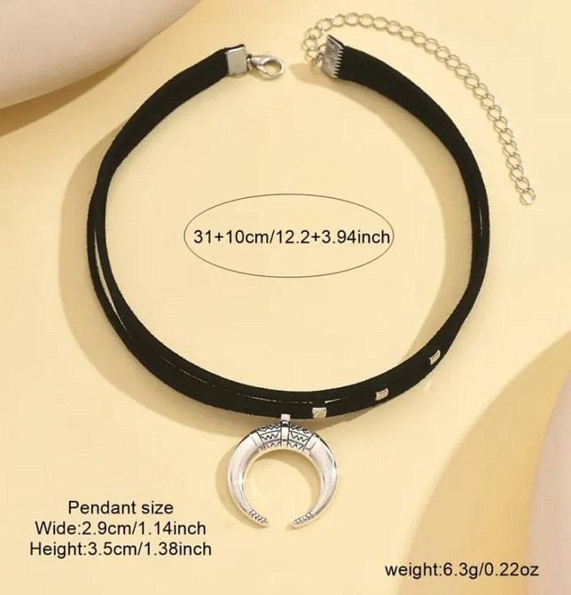 Чокер із підвіскою у формі півмісяця — чорне намисто з місячним символом Київ - фото 3