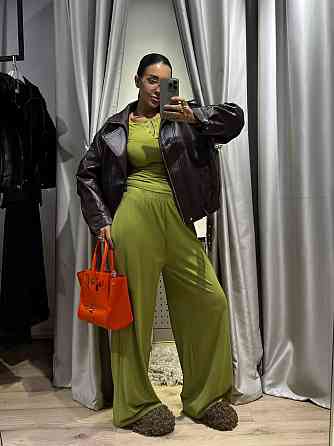 Женский стильный повседневный костюм двойка турецкая вискозная двунитка Оливка Одесса