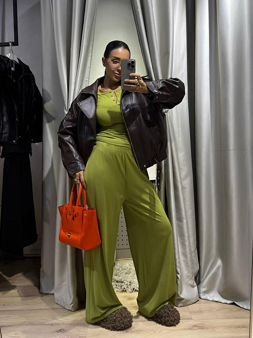 Женский стильный повседневный костюм двойка турецкая вискозная двунитка Оливка Одесса - изображение 3