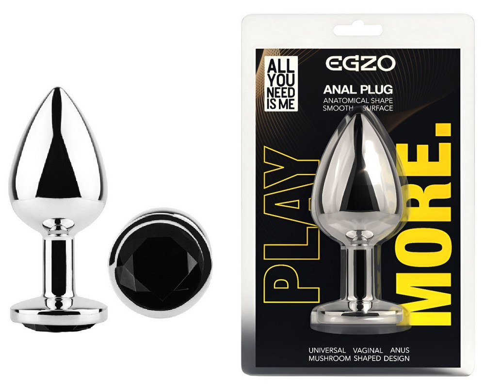 Анальная пробка с кристаллом EGZO - Silver Round Plug Black size S Sex Aura Киев - изображение 1
