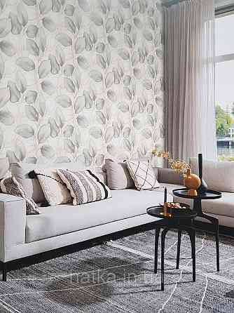 Обои виниловые на флизелиновой основе Rasch Incanto 1.06х10 листья крупные бирюзовые белые золотистые Киев