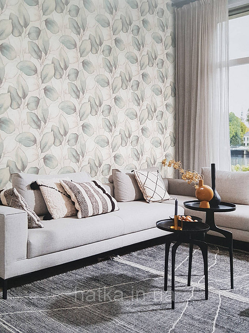 Обои виниловые на флизелиновой основе Rasch Incanto 1.06х10 листья крупные бирюзовые белые золотистые Киев - изображение 1
