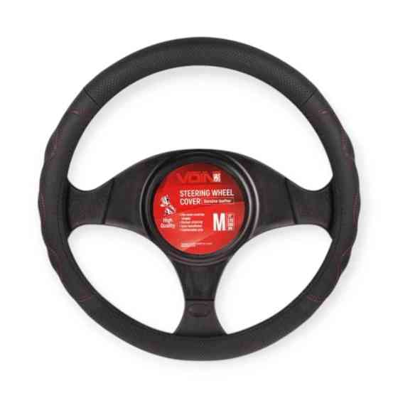 Чехол l кожа (39 - 41 см) черный 2 перфор. вставки, красная нить, белая основа руля Мукачево