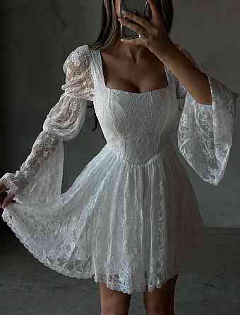 Женское романтичное праздничное платье с пышной юбкой и объемными рукавами гипюр + подкладка 46/48 Одесса