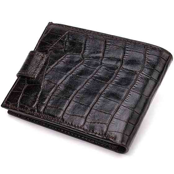 Фактурный небольшой мужской бумажник из натуральной кожи с тиснением под крокодила Черный (CANPELLINI) Киев