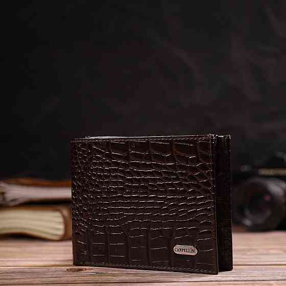 Містке чоловіче портмоне з натуральної шкіри з тисненням під крокодила CANPELLINI 21870 Коричневий Київ