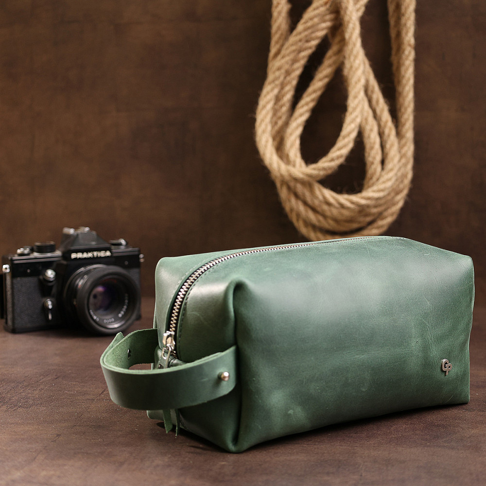 Шкіряна косметичка унісекс Зелений (GRANDE PELLE) Київ - фото 2